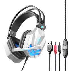 Sy850 Luminous Gaming Headset Noise Cancelling Soft Earmuff Headphones with Microphone White Blue