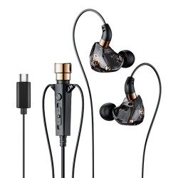 Typ-c Wired Headset 1.2m with Microphone Noise-canceling Earbud In-ear Headphones Black