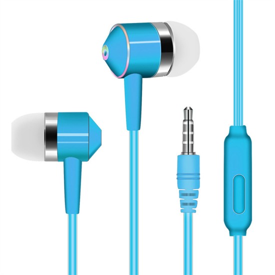 Universal 3.5mm Plug Wired In-ear Earbuds Portable Wire Control Mobile Phone Gaming Headset with Microphone Blue