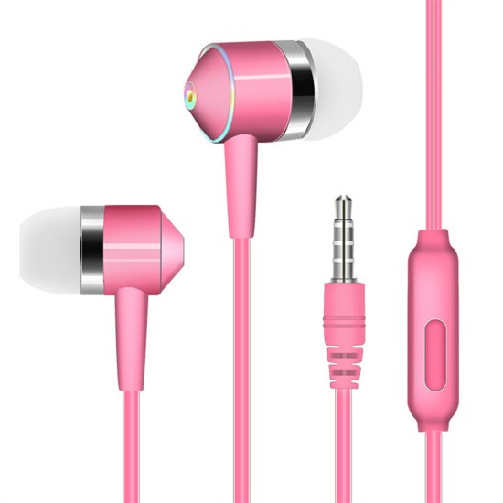 Universal 3.5mm Plug Wired In-ear Earbuds Portable Wire Control Mobile Phone Gaming Headset with Microphone Pink