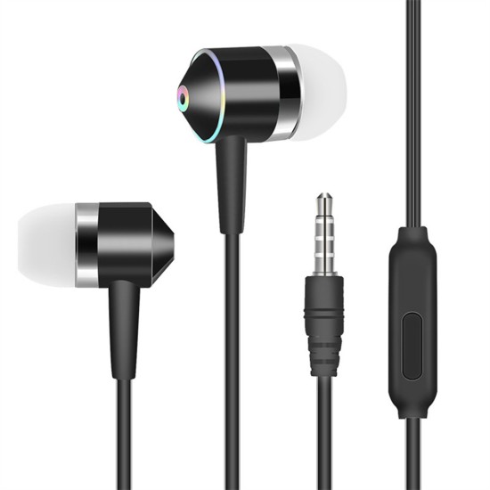 Universal 3.5mm Plug Wired In-ear Earbuds Portable Wire Control Mobile Phone Gaming Headset with Microphone Black