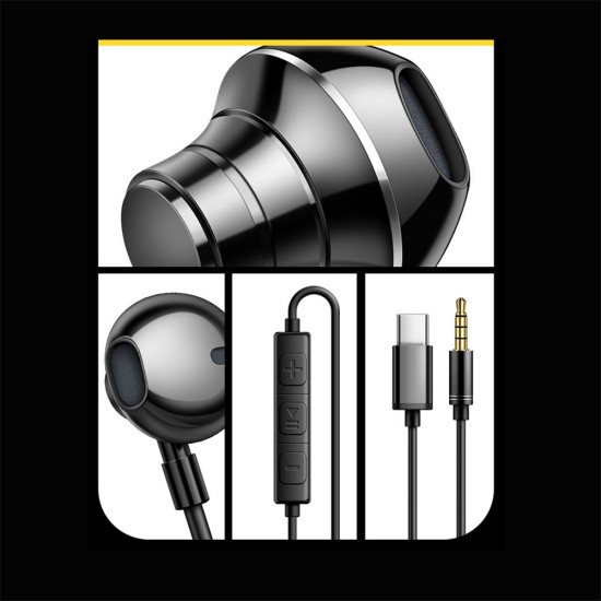 V5 In-ear Headset Android Smart Wire Control Call Earphone Heavy Bass Hifi Headphones with Microphone Black 3.5mm