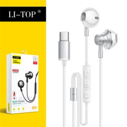 V5 In-ear Headset Android Smart Wire Control Call Earphone Heavy Bass Hifi Headphones with Microphone White Type C