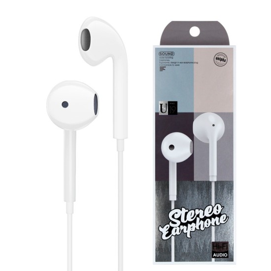 Wire-controlled Headset with Microphone In-line Subwoofer Music Earbuds Hands-free Calling Ergonomic Headphone White