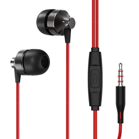 Wired Headphones with Microphone Ergonomic In-ear Hi-Fi Music Sports Earbuds Gaming Headset Black Red