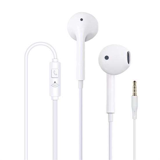 Wired Headphones with Microphone Hands-free Calls Subwoofer Music Earplugs Earphones White