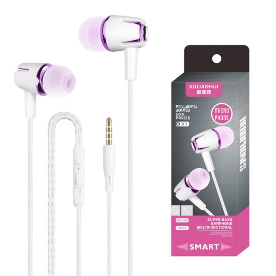 Wired Subwoofer Headphones Bass Stereo In-ear Earbuds with Mic Hands-free Calling Phone Headset Black Purple