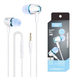 Wired Subwoofer Headphones Bass Stereo In-ear Earbuds with Mic Hands-free Calling Phone Headset White Blue