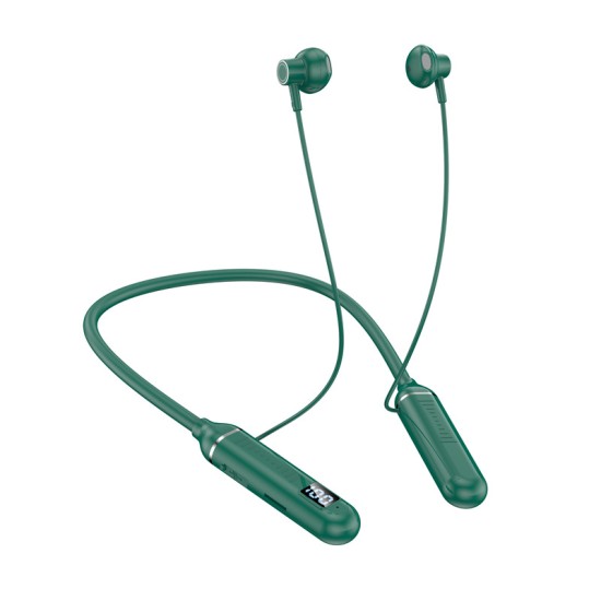 Wireless Bluetooth Headset Led Digital Display Hanging Neck Stereo Noise Cancelling Sports Earphones Bl-021 Green