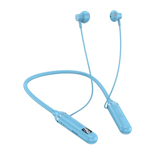 Wireless Bluetooth Headset Led Digital Display Hanging Neck Stereo Noise Cancelling Sports Earphones Bl-021 Blue