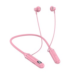 Wireless Bluetooth Headset with Digital Display Half In-ear Sports Stereo Hanging Neck Headphones Pink