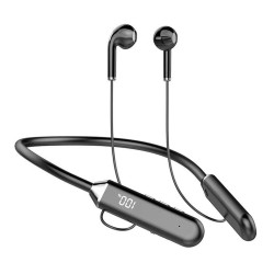 Wireless Bluetooth-compatible Headset Led Digital Display Stereo Sports Neck-mounted Earphone Black