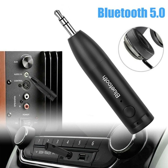 Car Wireless Receiver Bluetooth 5.0 Aux Audio Stereo Music 3.5mm Output Home Audio Adapter Black