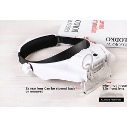 Head-mounted 3 Led Magnifier USB Rechargeable Multiples Adjustable Magnifying Glass White