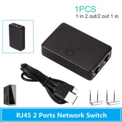 Plug-free Rj45 Network Switcher 2-in-1 Out Internal External Network Freely Switch Black