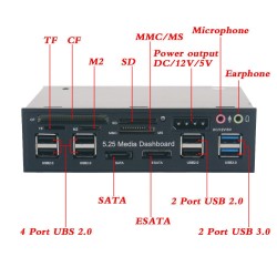 USB 3.0 Hub Multi-Function eSATA SATA Port Internal Card Reader PC Media Front Panel Audio for SD MS CF TF M2 MMC Memory Cards black