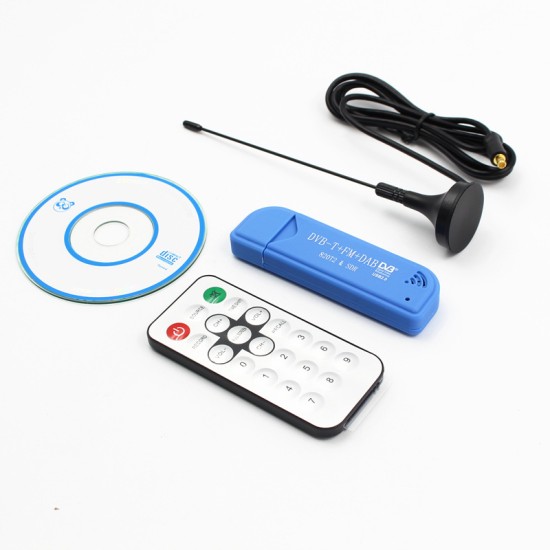 USB2.0 DVB-T Stick HDTV TV Tuner Receiver SDR+DAB+FM Remote Controller Tuner Card blue