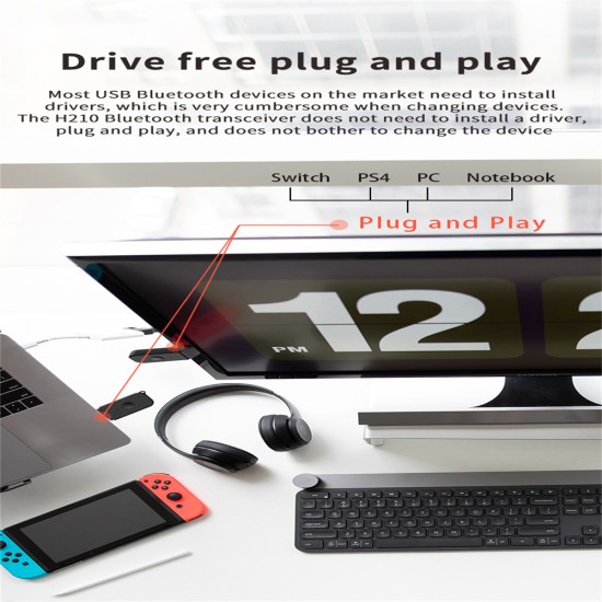 V5.3 Usb Bluetooth Audio Receiver Transmitter 2-in-1 Aux Usb Dual Output Receiver Black