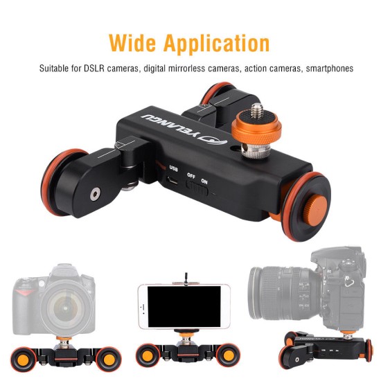 YELANGU Electric Auto Dolly Video Car Motorized Track Slider Skater for Camera