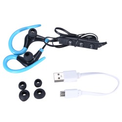 Bluetooth Wireless Stereo Earbuds IPX4 Sweatproof Sport Earphones with Mic Secure Earhook for iPhone, Android Phones Blue