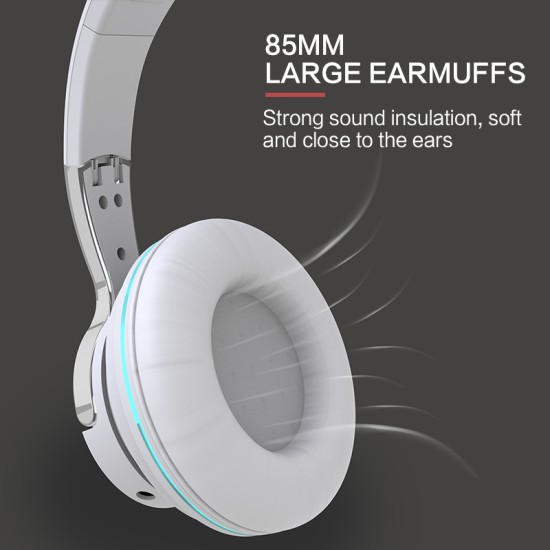 Bluetooth-compatible Headset RGB Bass Stereo Retractable Folding Design Wireless Headset White