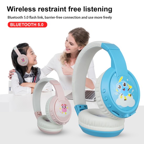 Children Bluetooth Headset BT5.0 Wireless Kids Headphone with HD Mic Support TF Card for Children Study/Entertainment blue