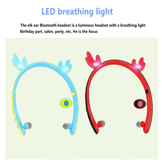 Creative LED Cartoon Luminous Elk Ear 5.0 Foldable In-ear Wireless Bluetooth Headset blue