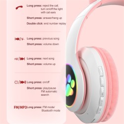 Cute Cat Ears Wireless Headphones with Mic Stereo Music Gaming Led RGB Bluetooth Headset Blue