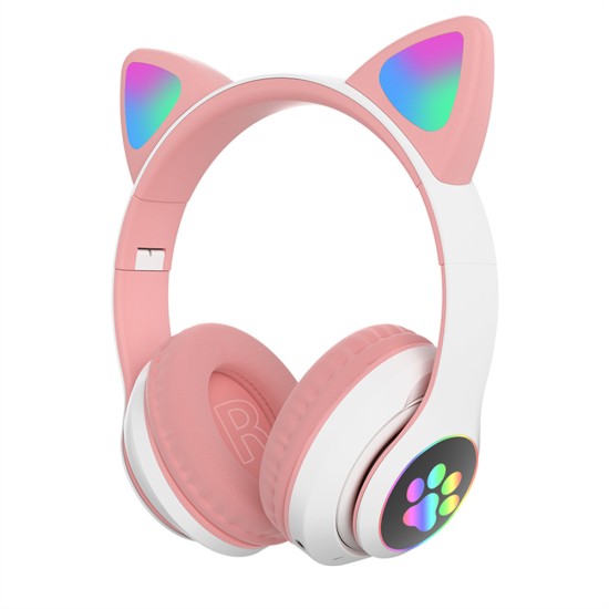 Cute Cat Ears Wireless Headphones with Mic Stereo Music Gaming Led RGB Bluetooth Headset Pink