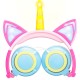 Cute Kids Cat Ear Headphones Wired Adjustable for Boys Girls Tablet Kids Headband Earphone Foldable Over On Ear Game Headset  Blue pink