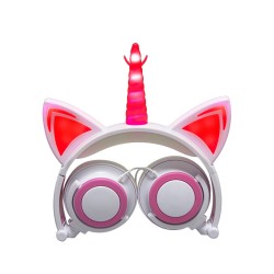 Cute Kids Cat Ear Headphones Wired Adjustable for Boys Girls Tablet Kids Headband Earphone Foldable Over On Ear Game Headset  White pink