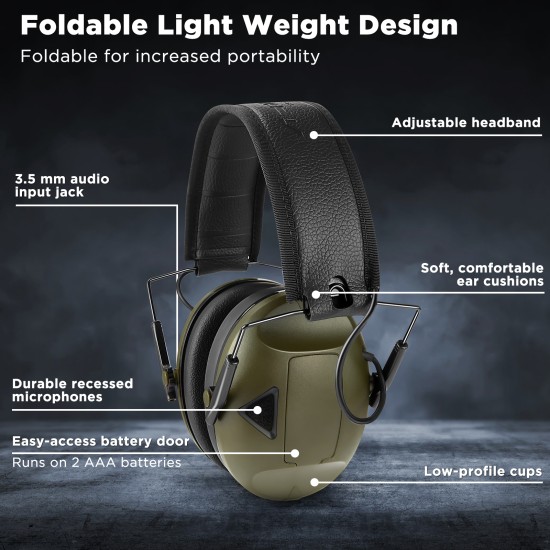 Electronic Hearing Protector Nrr 22db Tactical Earmuff Noise Reduction Headphone Anti-noise Ear Defenders Black