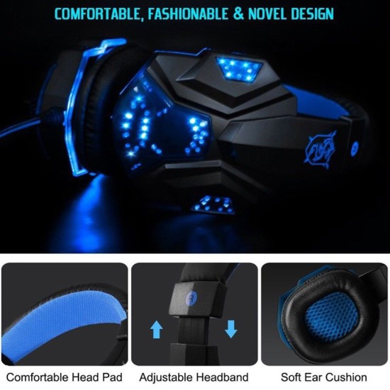 Gaming Headset Head-mounted Luminous 3.5mm Lightweight Headphone White blue