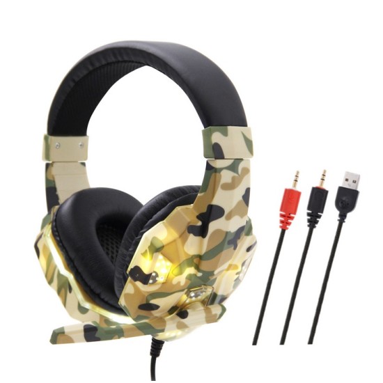 Headset Wired Earphone Gaming Headset USB Luminous Gamer Stereo Headphone Folding Headset yellow