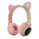 Kids Cat Ears Bluetooth Headphones Foldable Wireless Stereo Led Flash Lighting Gaming Headset Purple Pink