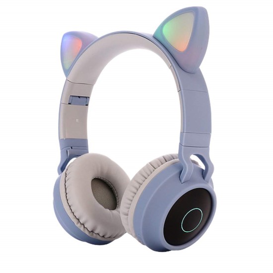 Kids Cat Ears Bluetooth Headphones Foldable Wireless Stereo Led Flash Lighting Gaming Headset Purple Pink