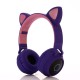 Kids Cat Ears Bluetooth Headphones Foldable Wireless Stereo Led Flash Lighting Gaming Headset Purple Pink