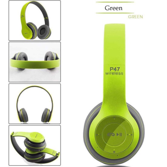 P47 Foldable Wireless  Headphones, Tablet Bluetooth-compatible Headset With Mic, Compatible For Mobile Xiaomi Iphone Sumsamg green