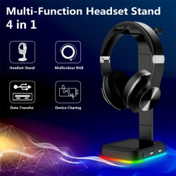 RGB Wired Gaming Headset Non-slip Base Dual USB  Black