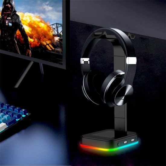 RGB Wired Gaming Headset Non-slip Base Dual USB  Black