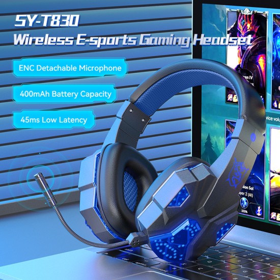 Sy-t830 Wireless Bluetooth Headset Low-latency Luminous E-sports Gaming Earphone Dark Blue