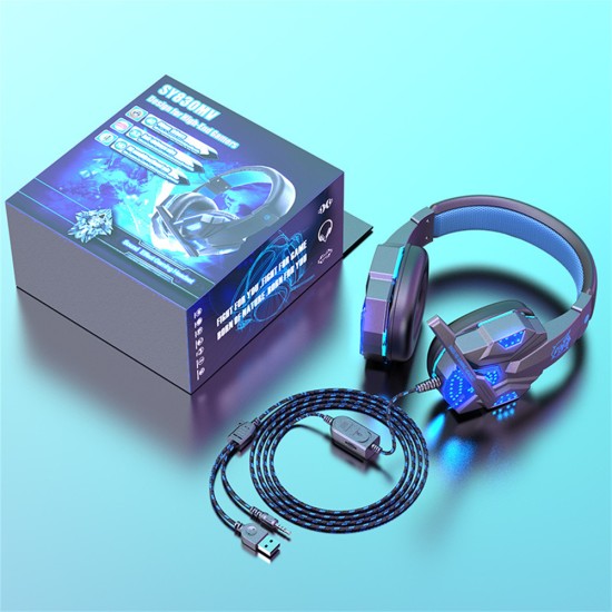 Sy830mv Wired Gaming Headset With Microphone 3.5mm Powerful Sound Headphones For Computer Pc Black Blue PC Luminous Version