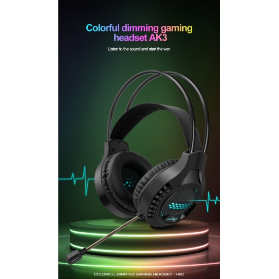 Wired  Headset, Head-mounted Ak3 Luminous Desktop Computer Stereo Gaming Headphones, With Noise Reduction 360° Sensitive Microphone Black 3.5MM double plug