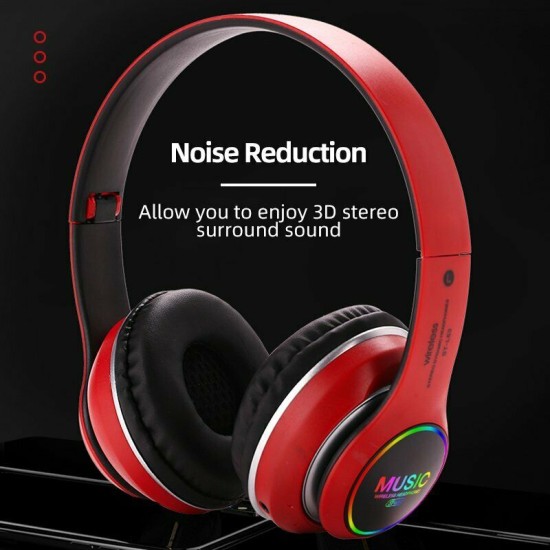 Wireless Bluetooth 5.0 Headphones Foldable Headset Earphones Noise Cancelling Sport Earphone red