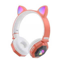 Wireless Headset Cat Ear Bluetooth 5.0 RGB Luminous Headphone Music Sports Gaming Earphone Children Gift Orange