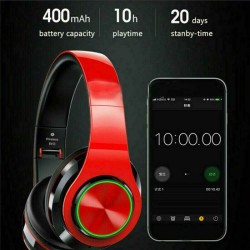 Wireless Luminous Headphones Bluetooth V5.0 Earphones Over-Ear Stereo Super Bass Headset with Microphone Black red