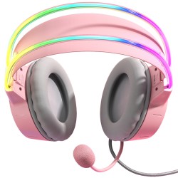 X15pro Head-mounted Computer Headset Dynamic RGB Wired Earphones with HD Noise Reduction Mic Chicken-eating Game Pink