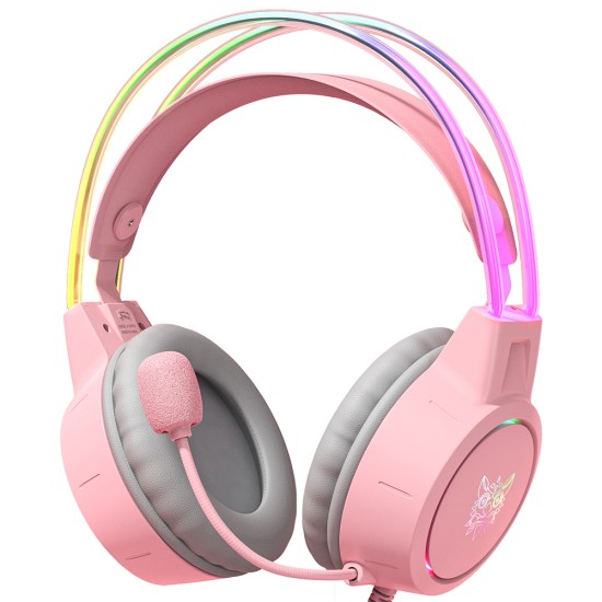 X15pro Head-mounted Computer Headset Dynamic RGB Wired Earphones with HD Noise Reduction Mic Chicken-eating Game Pink