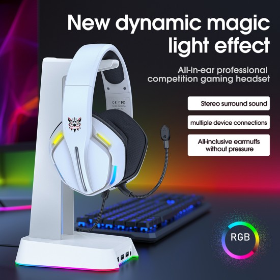 X27 Ear-mounted Wired Headset with HD Microphone Luminous RGB Noise-cancelling Gaming Headphones for PC Video Game White