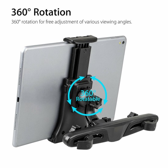 Car Rear Seat Headrest Bracket 360 Degree Rotation Phone Mount Holder Stand Black